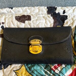 Louis Vuitton Black Leather Wallet with Gold Hardware
